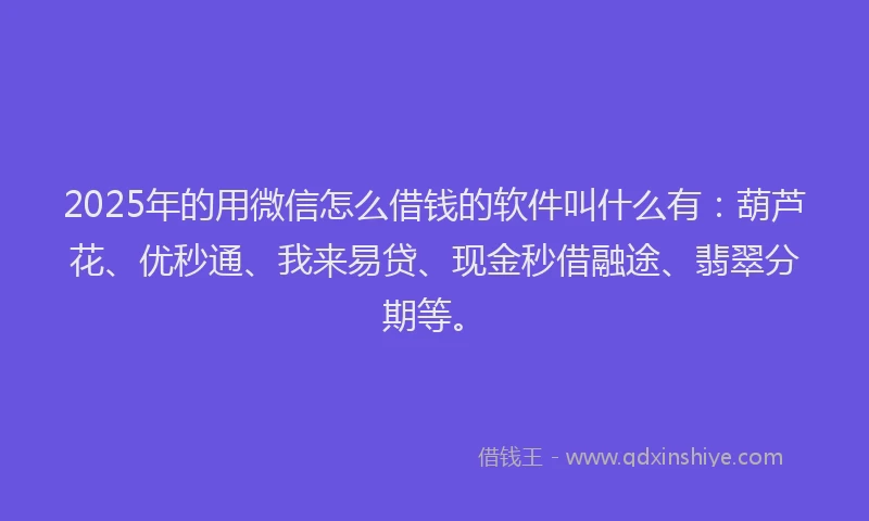 2025年的用微信怎么借钱的软件叫什么有：葫芦花、优秒通、我来易贷、现金秒借融途、翡翠分期等。