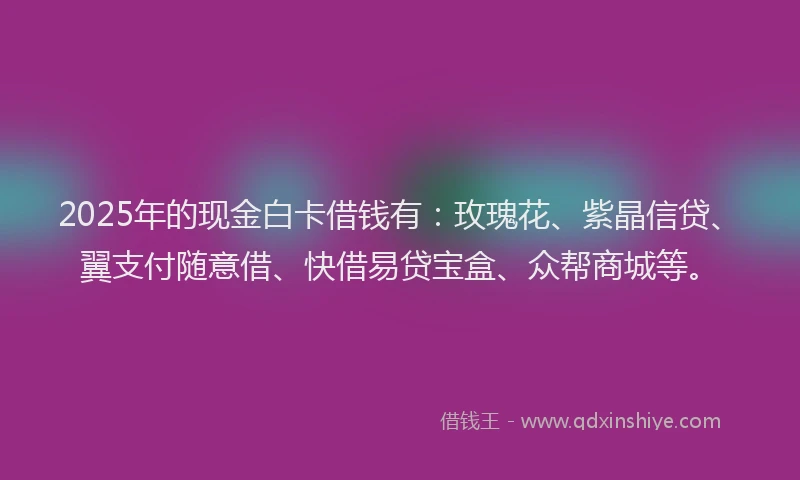 2025年的现金白卡借钱有：玫瑰花、紫晶信贷、翼支付随意借、快借易贷宝盒、众帮商城等。