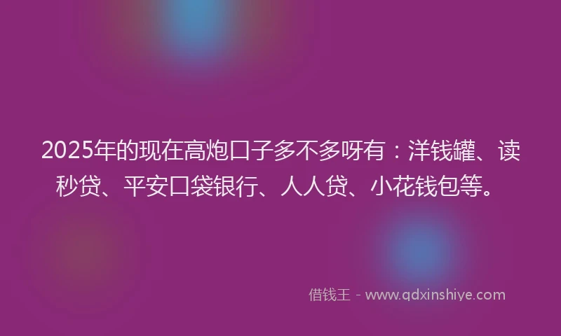 2025年的现在高炮口子多不多呀有：洋钱罐、读秒贷、平安口袋银行、人人贷、小花钱包等。