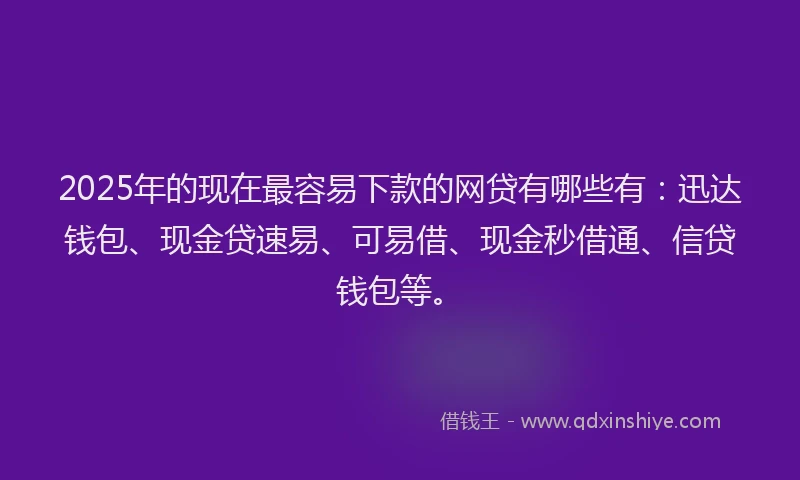 2025年的现在最容易下款的网贷有哪些有：迅达钱包、现金贷速易、可易借、现金秒借通、信贷钱包等。