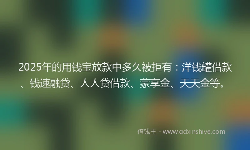 2025年的用钱宝放款中多久被拒有：洋钱罐借款、钱速融贷、人人贷借款、蒙享金、天天金等。