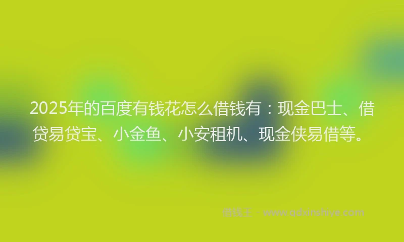 2025年的百度有钱花怎么借钱有：现金巴士、借贷易贷宝、小金鱼、小安租机、现金侠易借等。