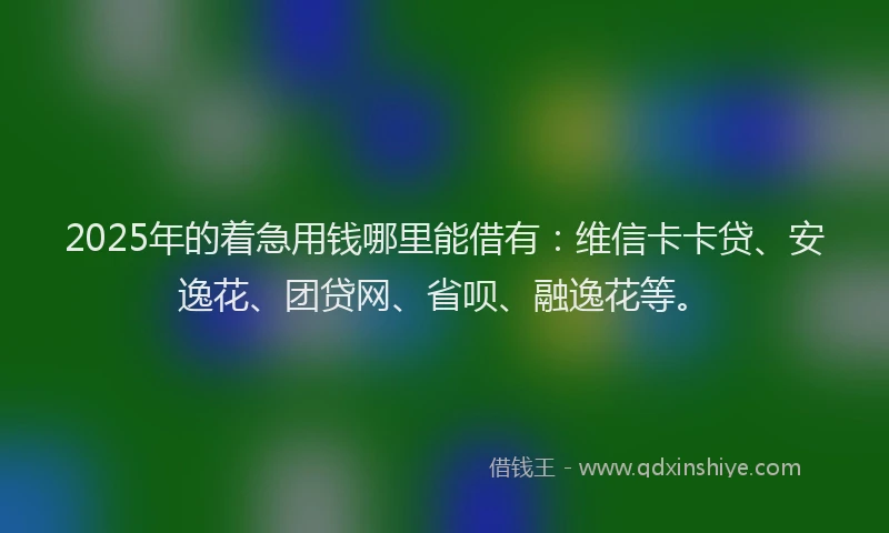 2025年的着急用钱哪里能借有：维信卡卡贷、安逸花、团贷网、省呗、融逸花等。