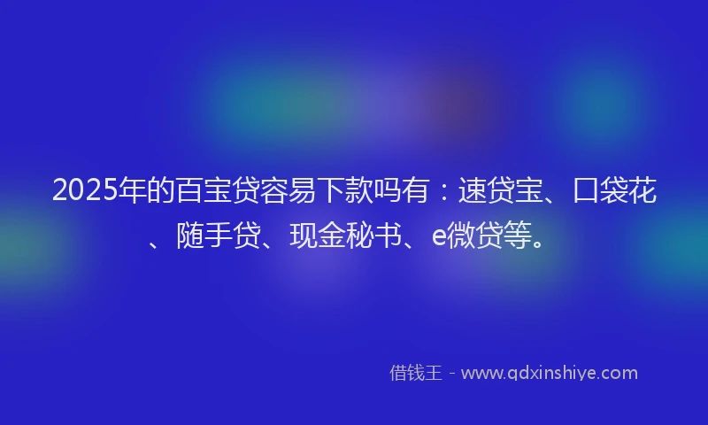 2025年的百宝贷容易下款吗有：速贷宝、口袋花、随手贷、现金秘书、e微贷等。