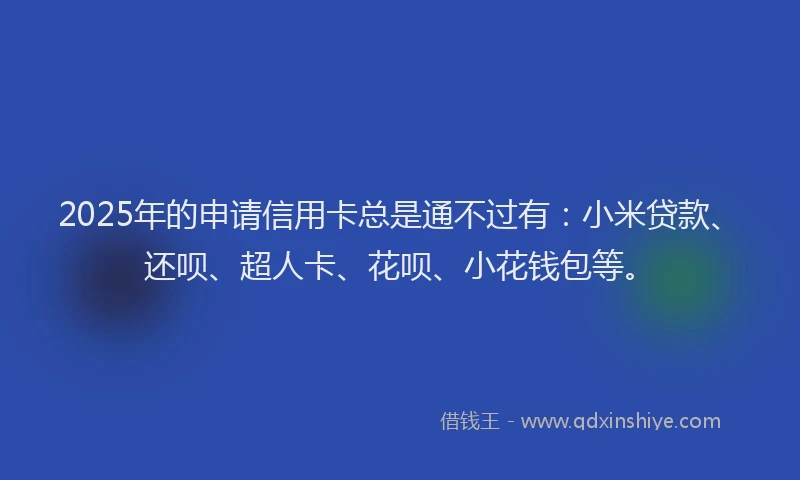 2025年的申请信用卡总是通不过有：小米贷款、还呗、超人卡、花呗、小花钱包等。