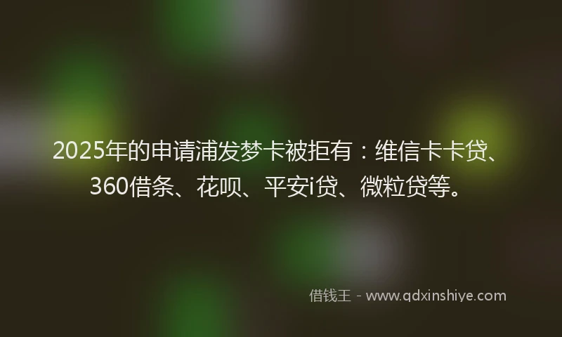 2025年的申请浦发梦卡被拒有：维信卡卡贷、360借条、花呗、平安i贷、微粒贷等。