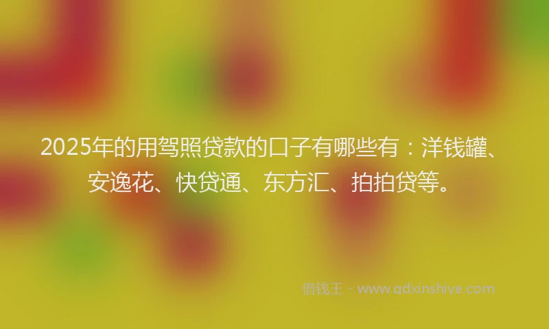 2025年的用驾照贷款的口子有哪些有：洋钱罐、安逸花、快贷通、东方汇、拍拍贷等。