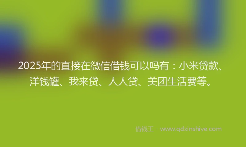 2025年的直接在微信借钱可以吗有：小米贷款、洋钱罐、我来贷、人人贷、美团生活费等。
