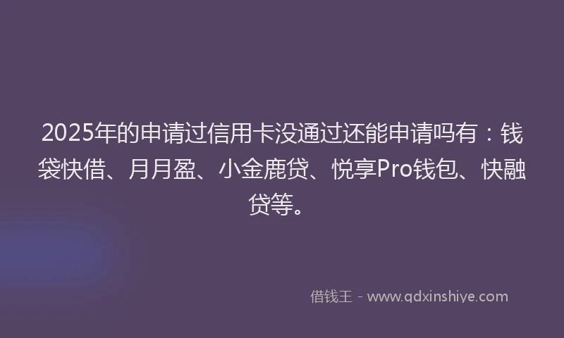 2025年的申请过信用卡没通过还能申请吗有：钱袋快借、月月盈、小金鹿贷、悦享Pro钱包、快融贷等。
