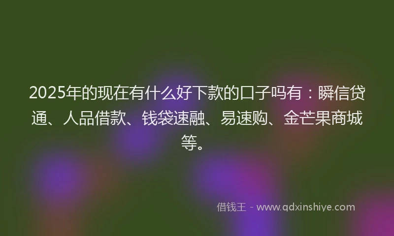 2025年的现在有什么好下款的口子吗有：瞬信贷通、人品借款、钱袋速融、易速购、金芒果商城等。