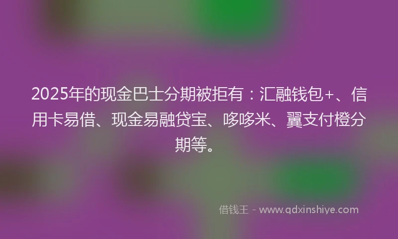2025年的现金巴士分期被拒有：汇融钱包+、信用卡易借、现金易融贷宝、哆哆米、翼支付橙分期等。