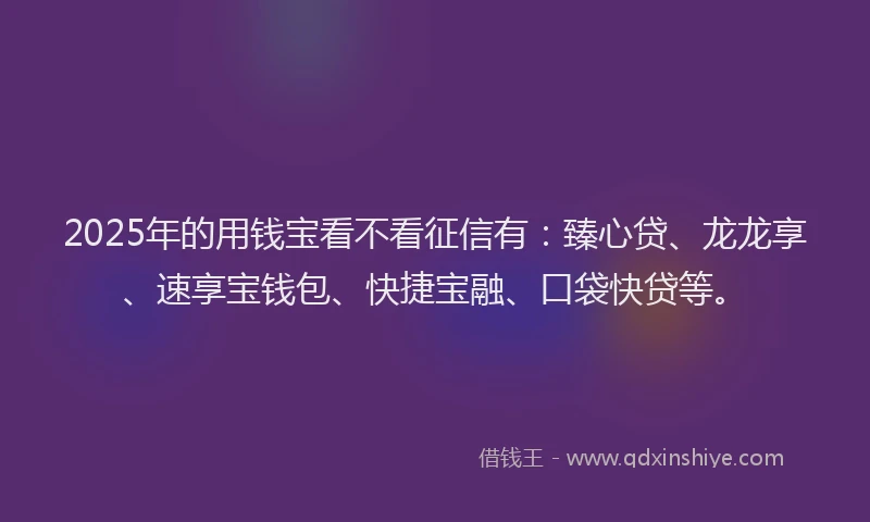 2025年的用钱宝看不看征信有：臻心贷、龙龙享、速享宝钱包、快捷宝融、口袋快贷等。