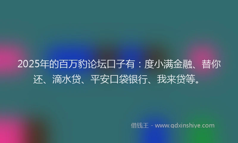 2025年的百万豹论坛口子有：度小满金融、替你还、滴水贷、平安口袋银行、我来贷等。