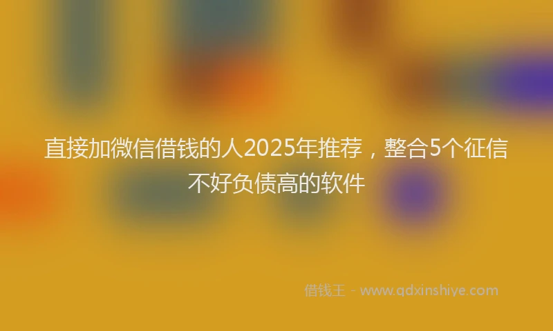 直接加微信借钱的人2025年推荐，整合5个征信不好负债高的软件