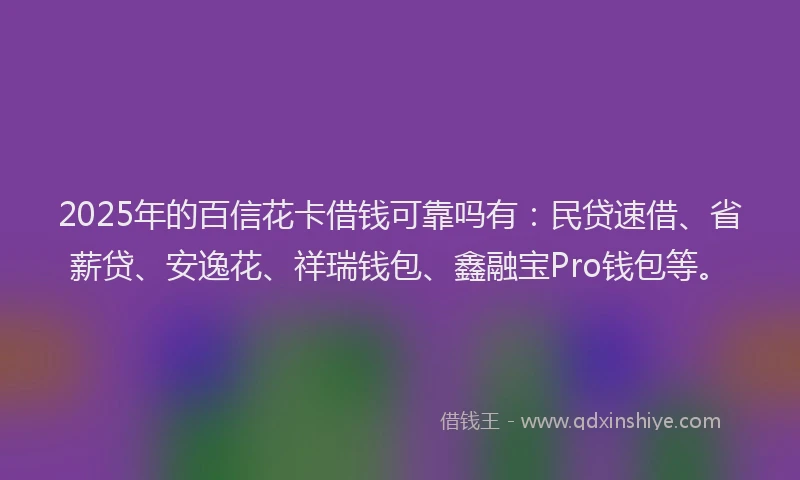 2025年的百信花卡借钱可靠吗有：民贷速借、省薪贷、安逸花、祥瑞钱包、鑫融宝Pro钱包等。