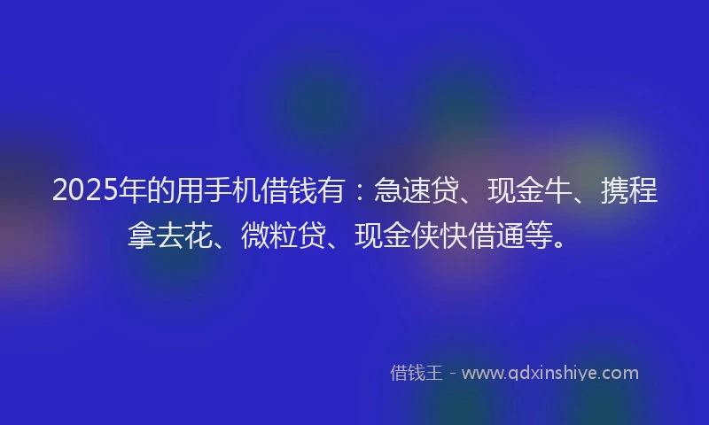 2025年的用手机借钱有：急速贷、现金牛、携程拿去花、微粒贷、现金侠快借通等。