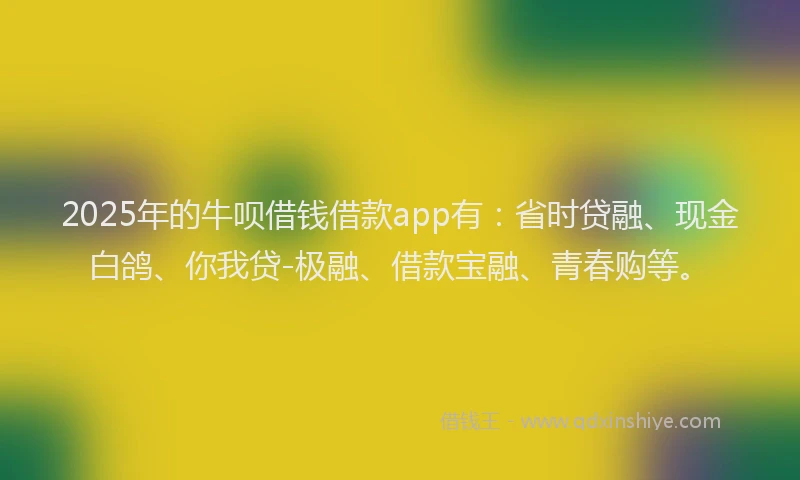 2025年的牛呗借钱借款app有：省时贷融、现金白鸽、你我贷-极融、借款宝融、青春购等。
