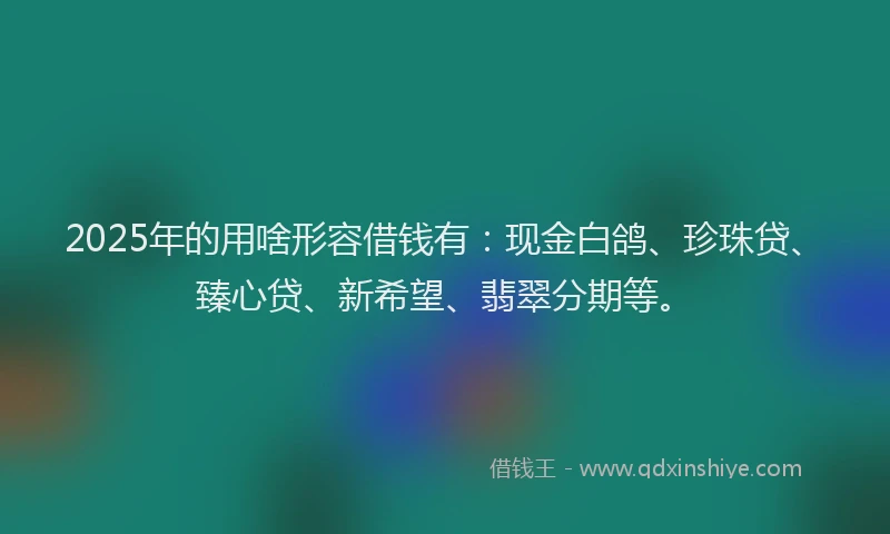 2025年的用啥形容借钱有：现金白鸽、珍珠贷、臻心贷、新希望、翡翠分期等。