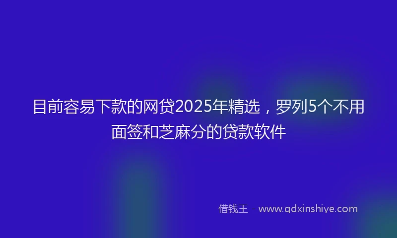 目前容易下款的网贷2025年精选，罗列5个不用面签和芝麻分的贷款软件