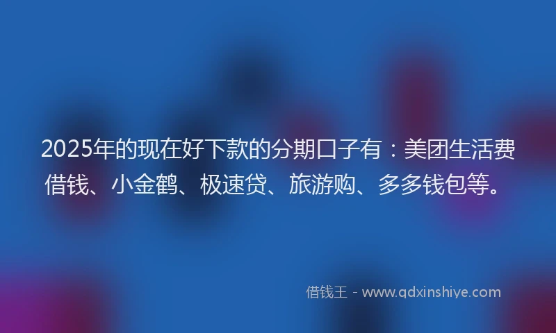 2025年的现在好下款的分期口子有：美团生活费借钱、小金鹤、极速贷、旅游购、多多钱包等。