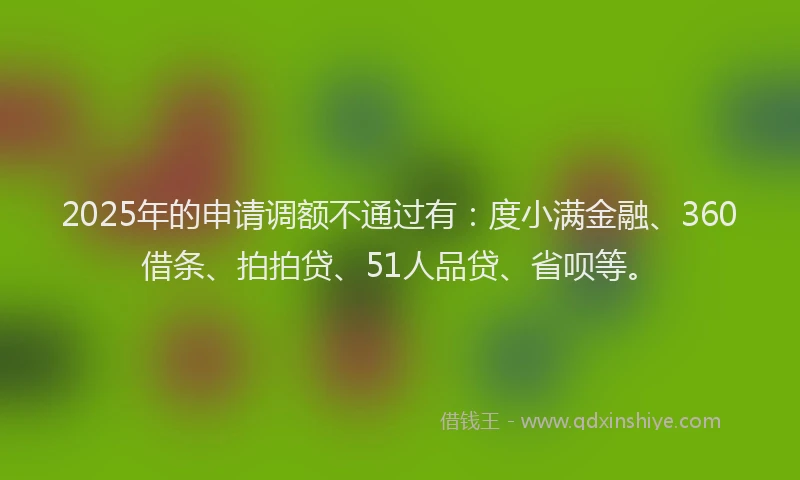 2025年的申请调额不通过有：度小满金融、360借条、拍拍贷、51人品贷、省呗等。