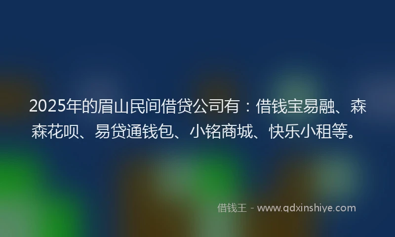 2025年的眉山民间借贷公司有：借钱宝易融、森森花呗、易贷通钱包、小铭商城、快乐小租等。