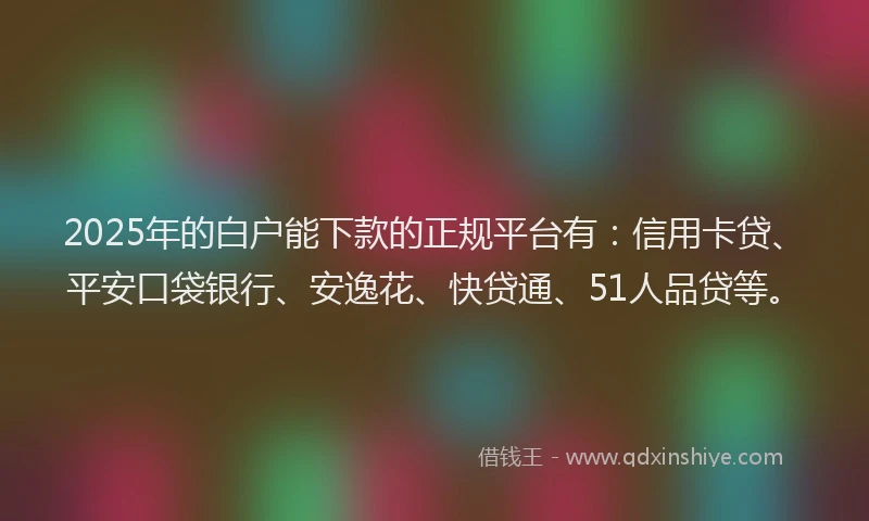 2025年的白户能下款的正规平台有：信用卡贷、平安口袋银行、安逸花、快贷通、51人品贷等。
