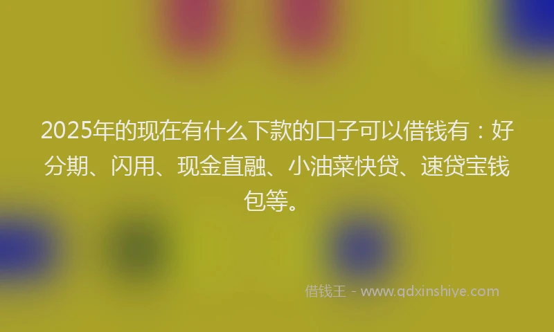 2025年的现在有什么下款的口子可以借钱有：好分期、闪用、现金直融、小油菜快贷、速贷宝钱包等。