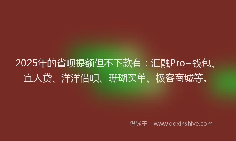 2025年的省呗提额但不下款有：汇融Pro+钱包、宜人贷、洋洋借呗、珊瑚买单、极客商城等。