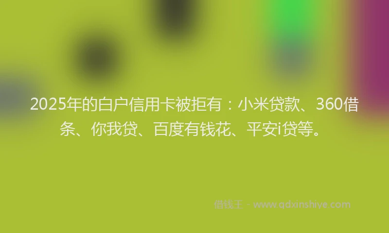 2025年的白户信用卡被拒有：小米贷款、360借条、你我贷、百度有钱花、平安i贷等。