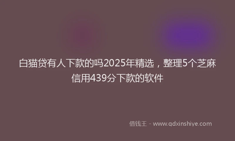 白猫贷有人下款的吗2025年精选，整理5个芝麻信用439分下款的软件