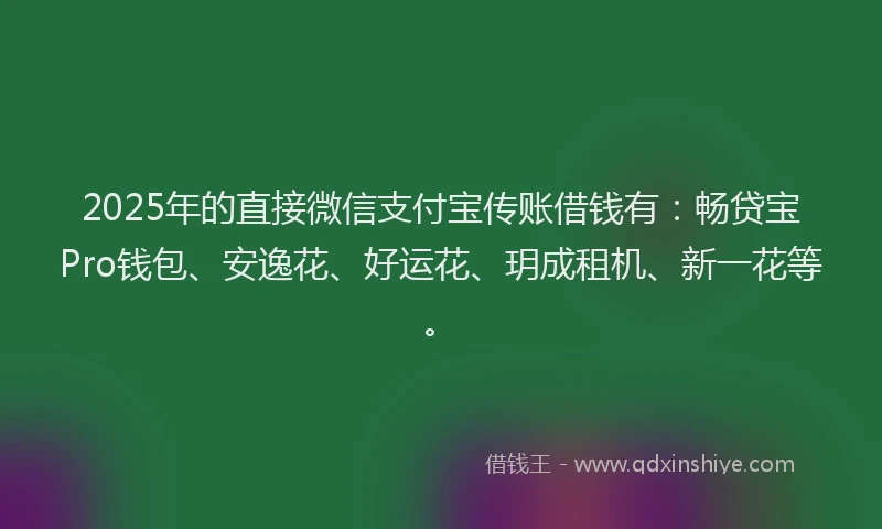 2025年的直接微信支付宝传账借钱有：畅贷宝Pro钱包、安逸花、好运花、玥成租机、新一花等。