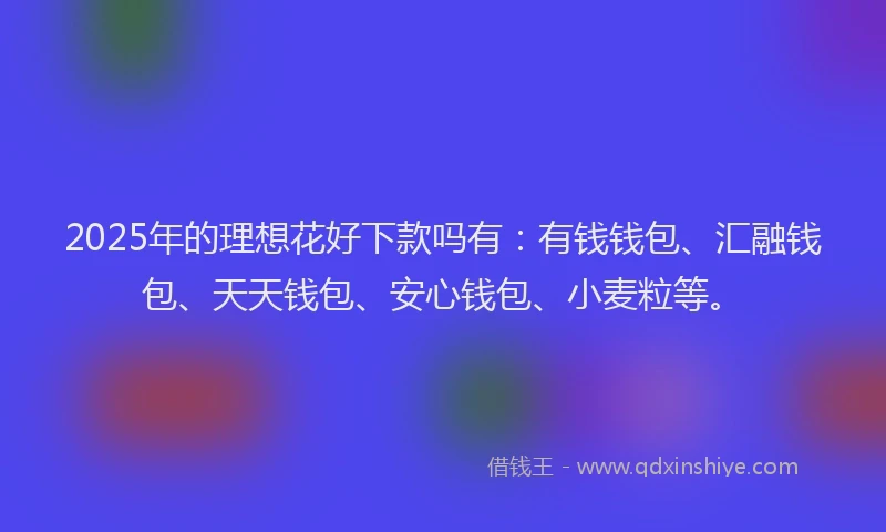 2025年的理想花好下款吗有：有钱钱包、汇融钱包、天天钱包、安心钱包、小麦粒等。