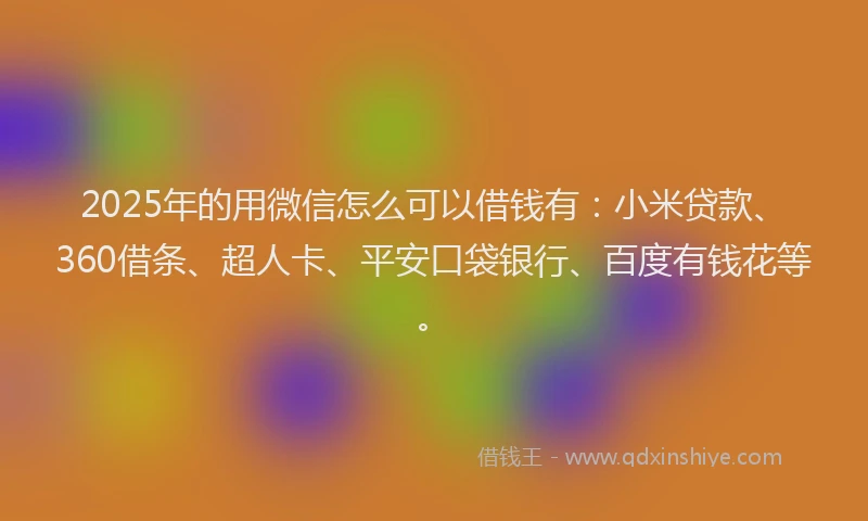 2025年的用微信怎么可以借钱有：小米贷款、360借条、超人卡、平安口袋银行、百度有钱花等。