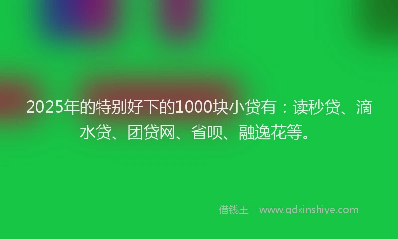 2025年的特别好下的1000块小贷有：读秒贷、滴水贷、团贷网、省呗、融逸花等。