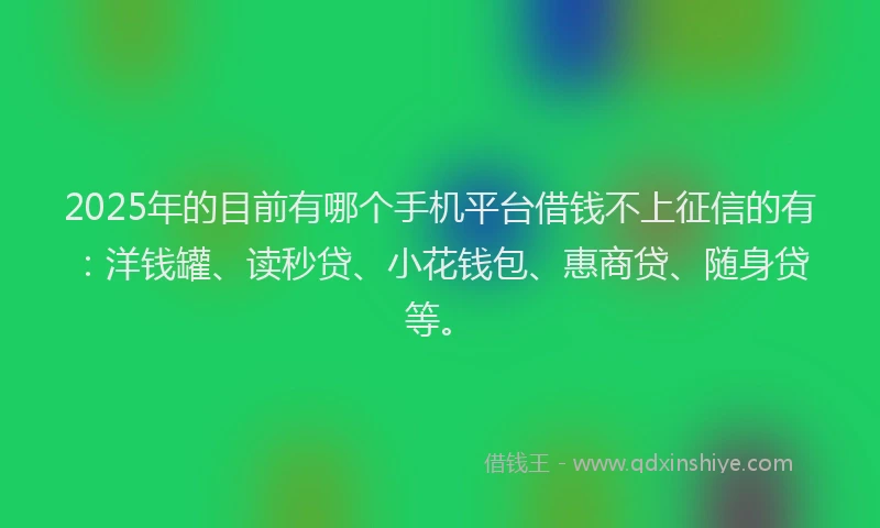 2025年的目前有哪个手机平台借钱不上征信的有：洋钱罐、读秒贷、小花钱包、惠商贷、随身贷等。