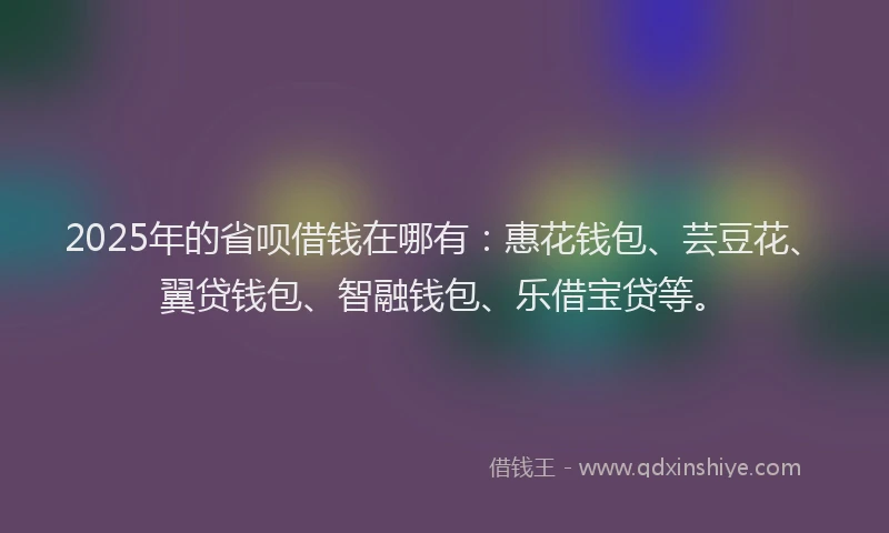 2025年的省呗借钱在哪有：惠花钱包、芸豆花、翼贷钱包、智融钱包、乐借宝贷等。
