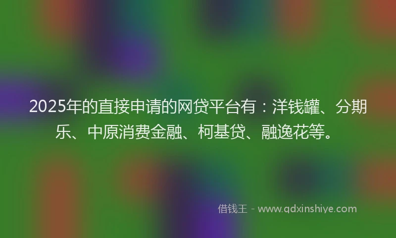 2025年的直接申请的网贷平台有：洋钱罐、分期乐、中原消费金融、柯基贷、融逸花等。
