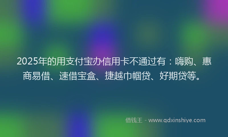 2025年的用支付宝办信用卡不通过有：嗨购、惠商易借、速借宝盒、捷越巾帼贷、好期贷等。