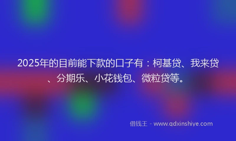 2025年的目前能下款的口子有：柯基贷、我来贷、分期乐、小花钱包、微粒贷等。