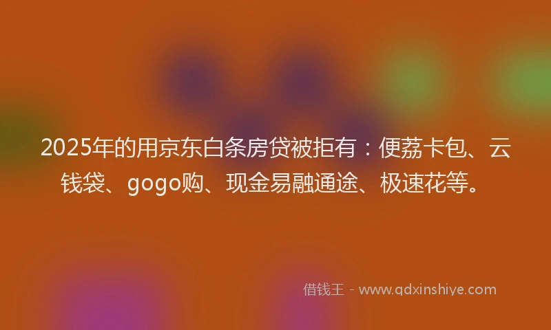 2025年的用京东白条房贷被拒有：便荔卡包、云钱袋、gogo购、现金易融通途、极速花等。