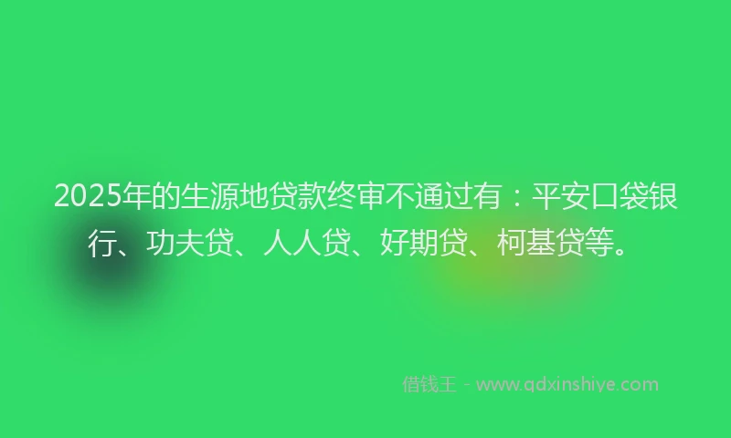2025年的生源地贷款终审不通过有：平安口袋银行、功夫贷、人人贷、好期贷、柯基贷等。