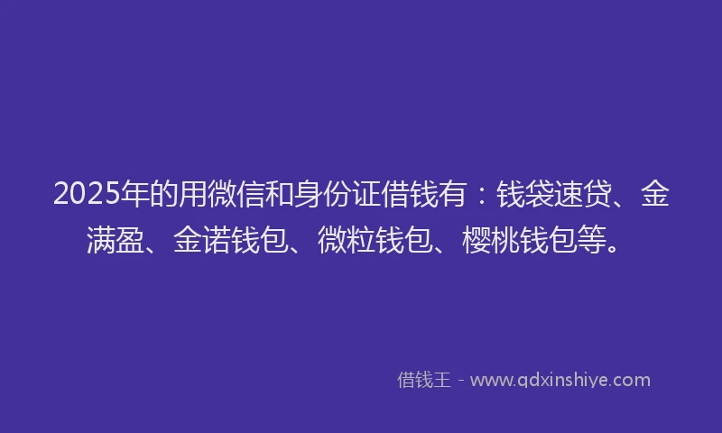 2025年的用微信和身份证借钱有：钱袋速贷、金满盈、金诺钱包、微粒钱包、樱桃钱包等。