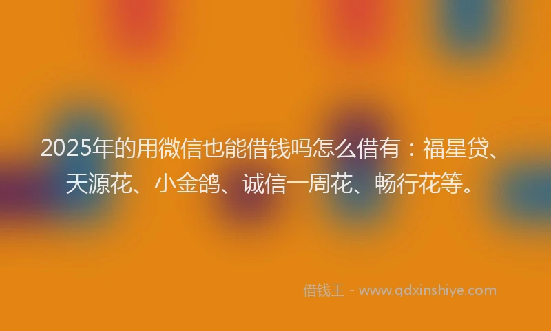 2025年的用微信也能借钱吗怎么借有：福星贷、天源花、小金鸽、诚信一周花、畅行花等。