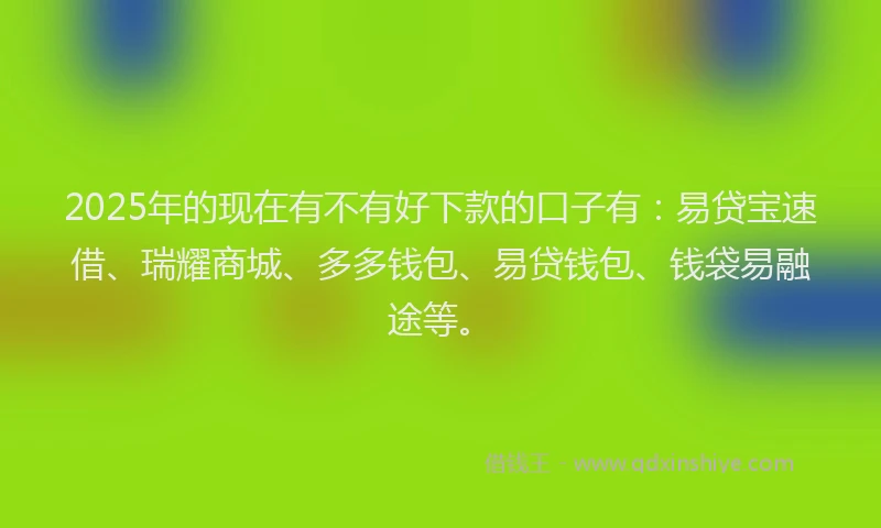 2025年的现在有不有好下款的口子有：易贷宝速借、瑞耀商城、多多钱包、易贷钱包、钱袋易融途等。
