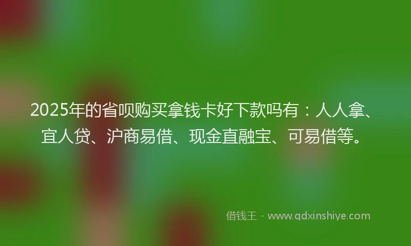 2025年的省呗购买拿钱卡好下款吗有：人人拿、宜人贷、沪商易借、现金直融宝、可易借等。