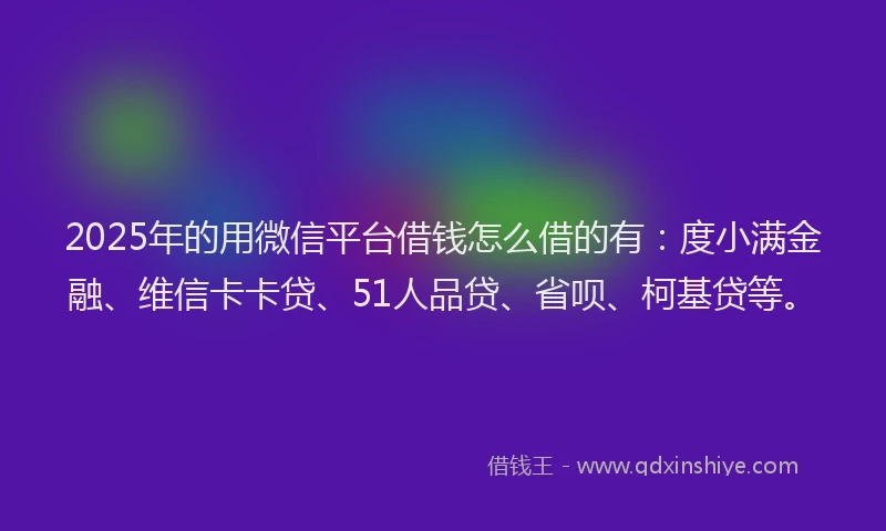 2025年的用微信平台借钱怎么借的有：度小满金融、维信卡卡贷、51人品贷、省呗、柯基贷等。