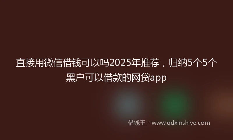 直接用微信借钱可以吗2025年推荐，归纳5个5个黑户可以借款的网贷app