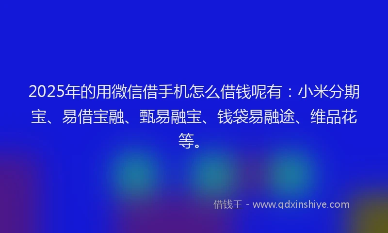 2025年的用微信借手机怎么借钱呢有：小米分期宝、易借宝融、甄易融宝、钱袋易融途、维品花等。