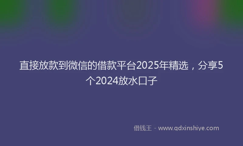 直接放款到微信的借款平台2025年精选，分享5个2024放水口子